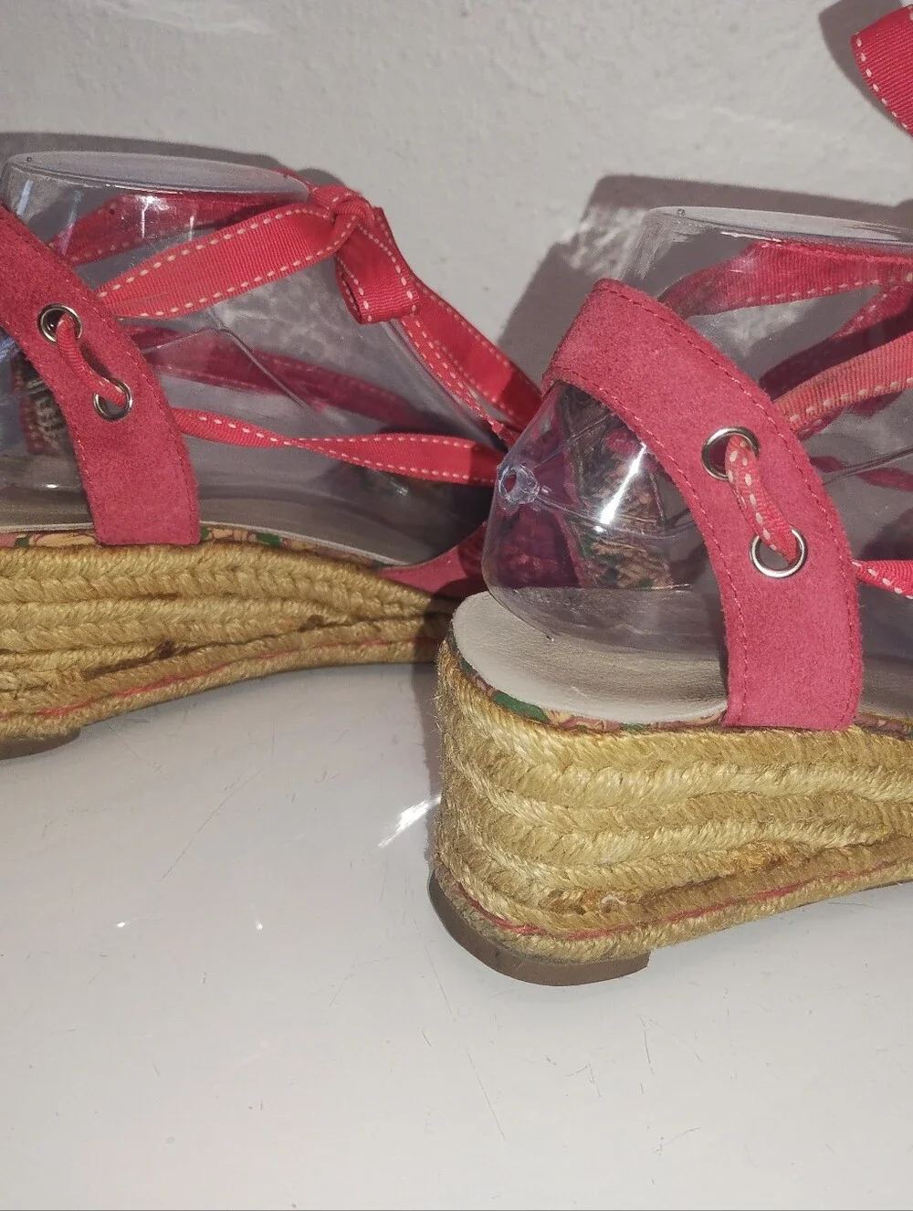 Vintage Lands' End red open-toe espadrille wedge sandals. Size 8